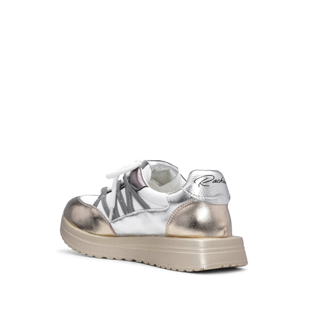 Sapatilha Casual Mulher Metalizado Branco E Ouro