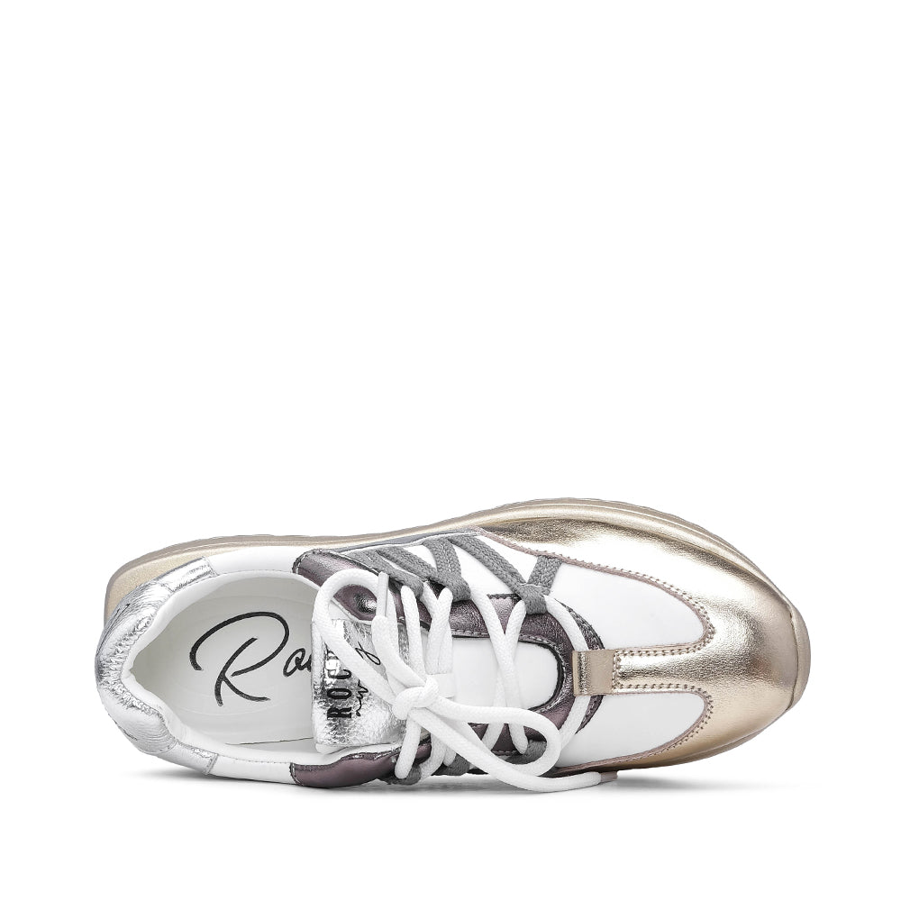 Sapatilha Casual Mulher Metalizado Branco E Ouro