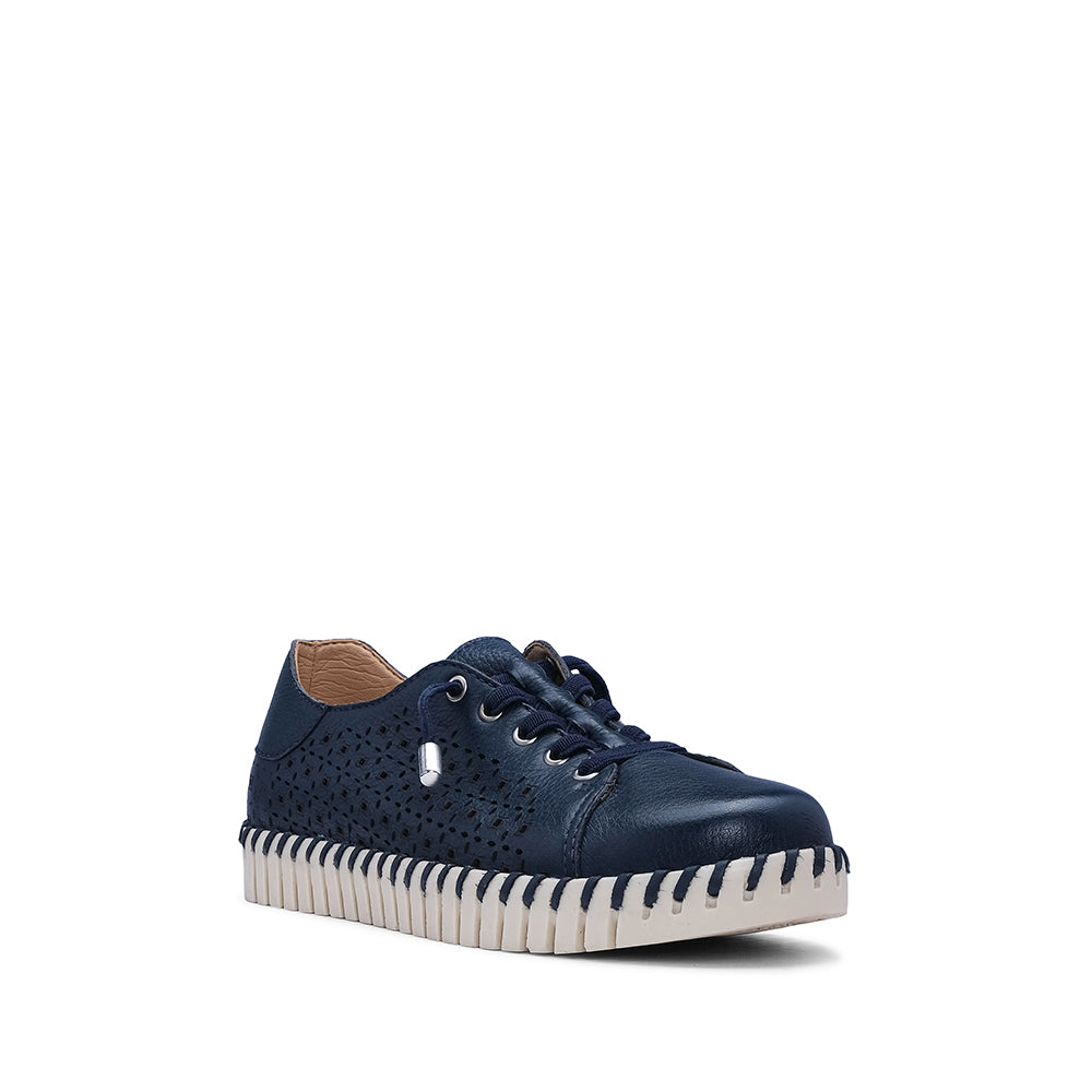 Sapatilha Conforto Mulher Pele Azul Marinho