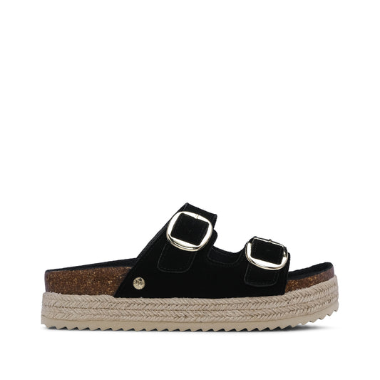 Chinelo Casual Mulher Com Sola em Ráfia Preto