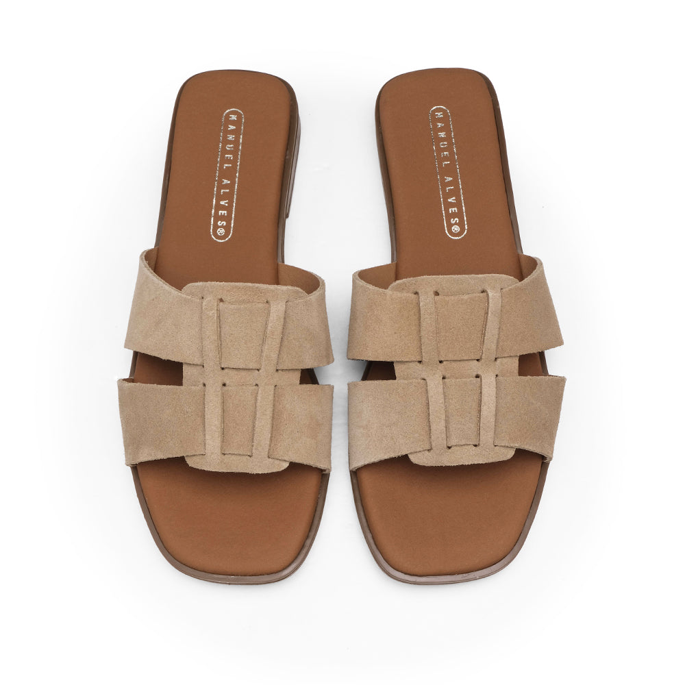Chinelo Casual Mulher Camurça Bege