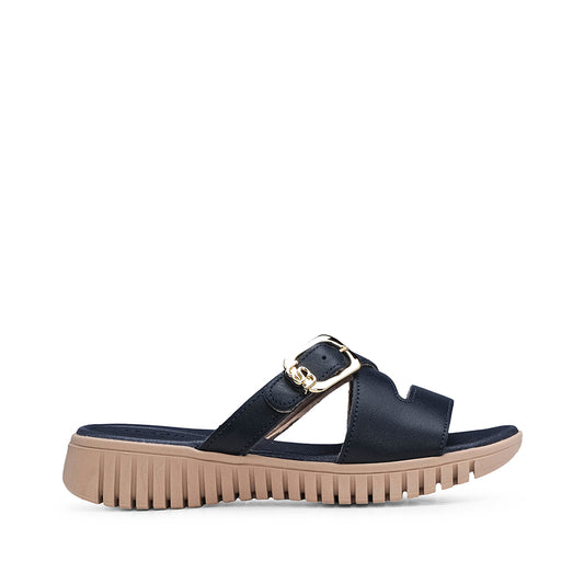 Chinelo Salto Raso Mulher Pele Azul Marinho