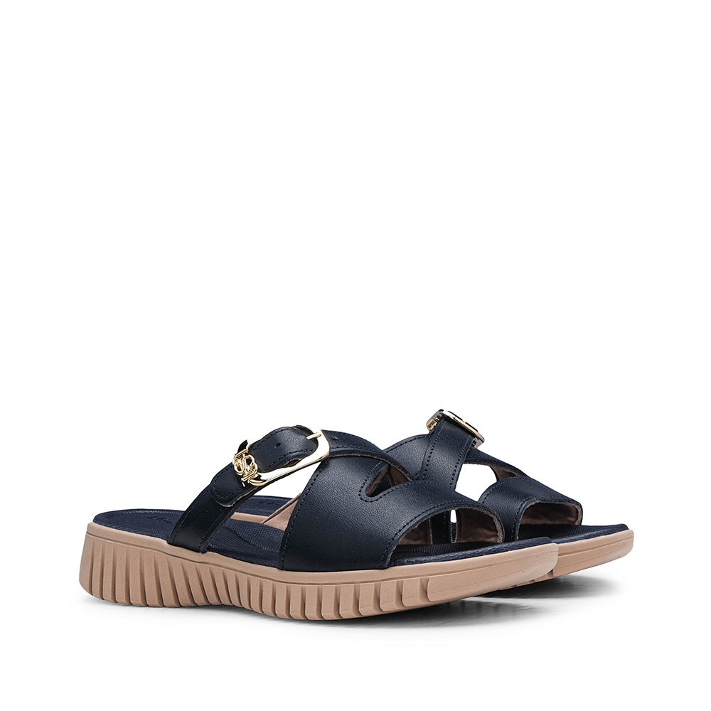 Chinelo Salto Raso Mulher Pele Azul Marinho