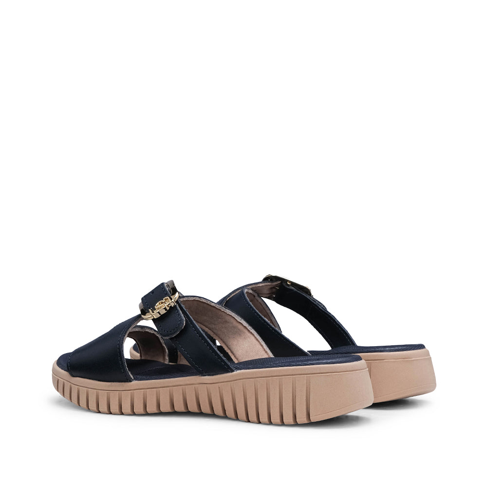 Chinelo Salto Raso Mulher Pele Azul Marinho