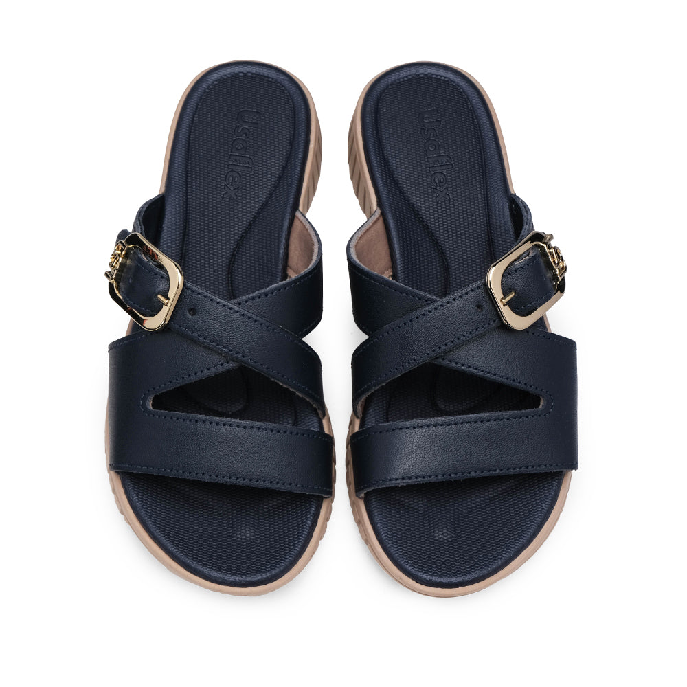 Chinelo Salto Raso Mulher Pele Azul Marinho