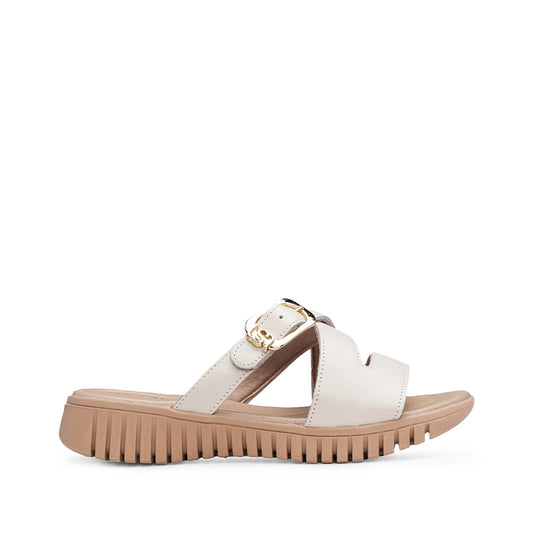 Chinelo Salto Raso Mulher Pele Bege