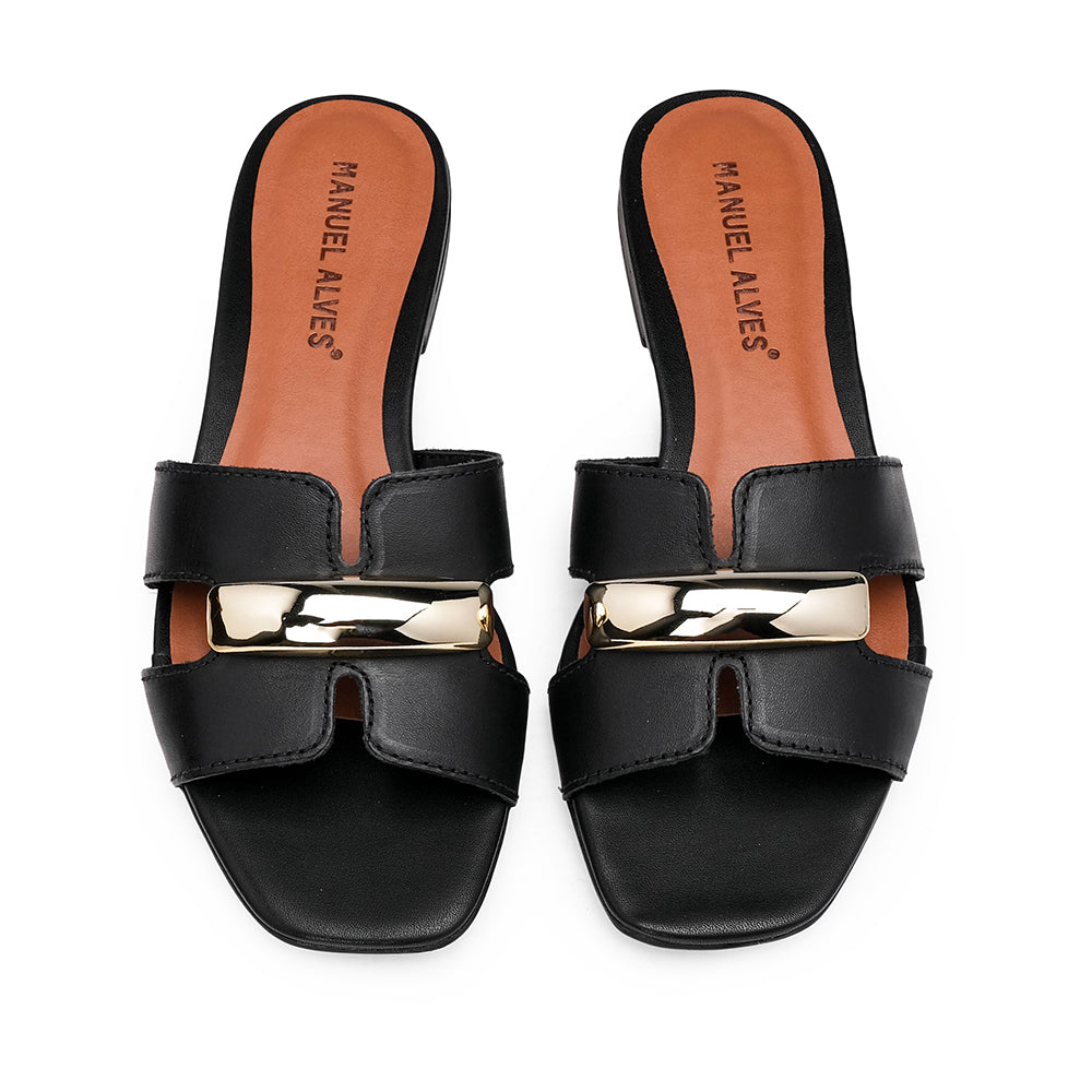 Chinelo Salto Raso Mulher Pele Preto