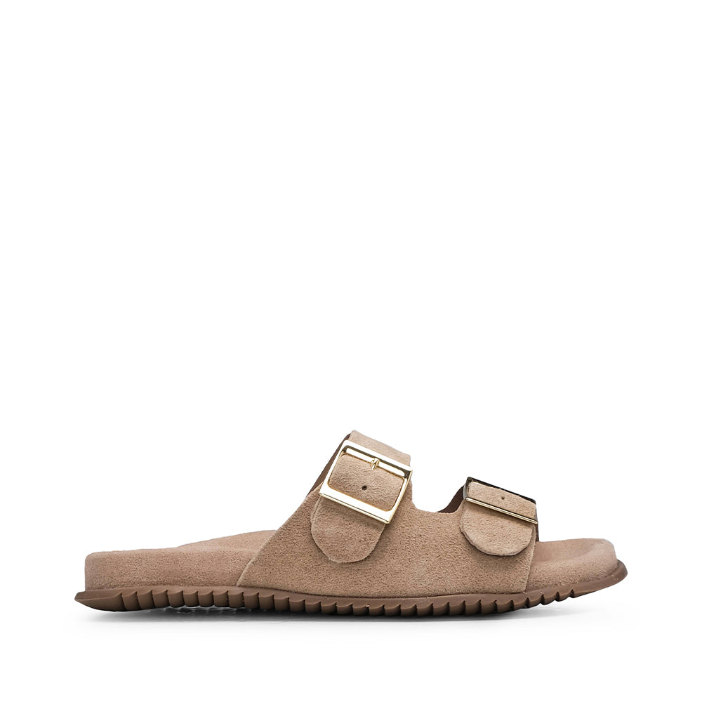 Chinelo Salto Raso Mulher Camurça Bege
