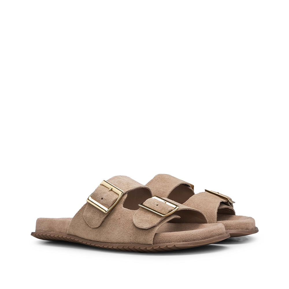 Chinelo Salto Raso Mulher Camurça Bege