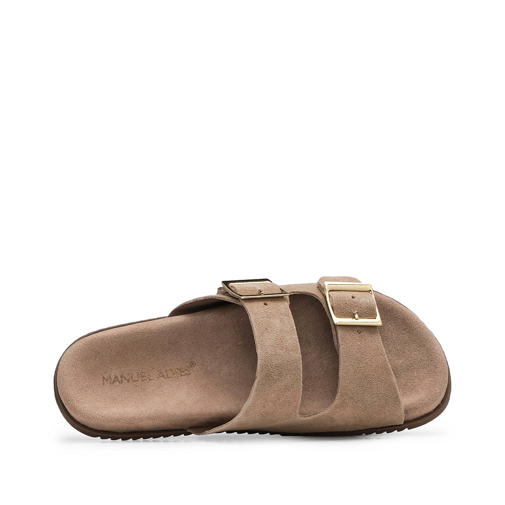 Chinelo Salto Raso Mulher Camurça Bege