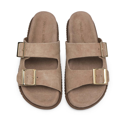 Chinelo Salto Raso Mulher Camurça Bege