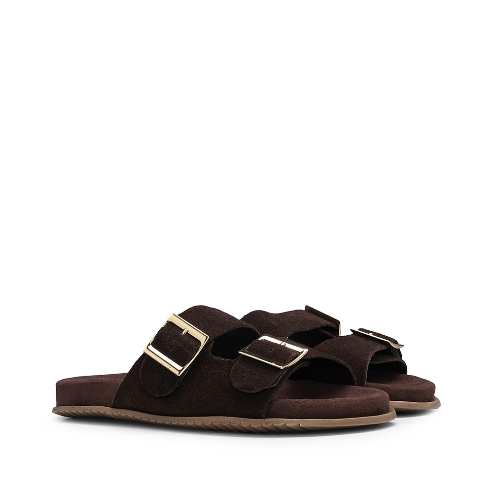 Chinelo Salto Raso Mulher Camurça Castanho