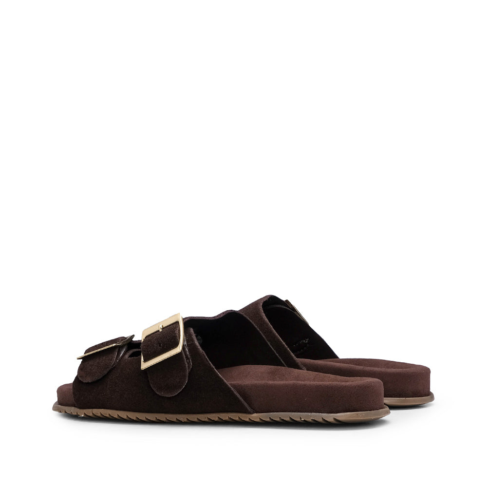 Chinelo Salto Raso Mulher Camurça Castanho