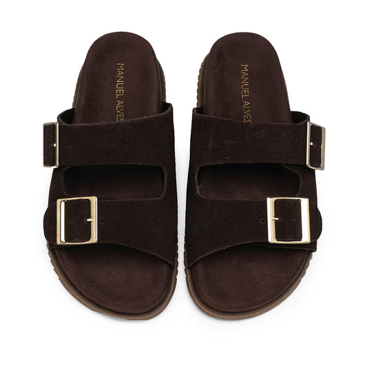 Chinelo Salto Raso Mulher Camurça Castanho