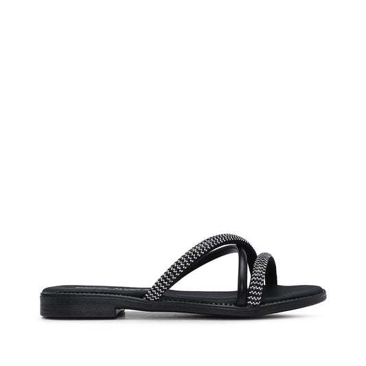 Chinelo Com Glitter Casual Mulher Pele  Preto