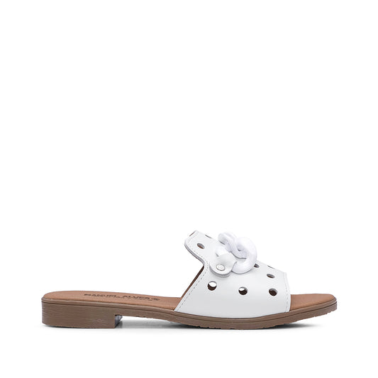 Chinelo Casual Mulher Com Aplicação Metálica Branco