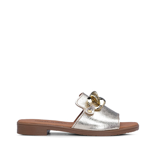 Chinelo Casual Mulher Com Aplicação Metálica Dourado