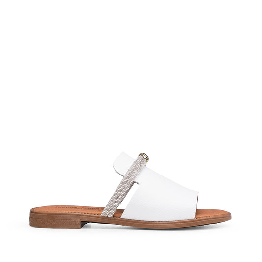 Chanclas casuales de mujer con purpurina de cuero blanco
