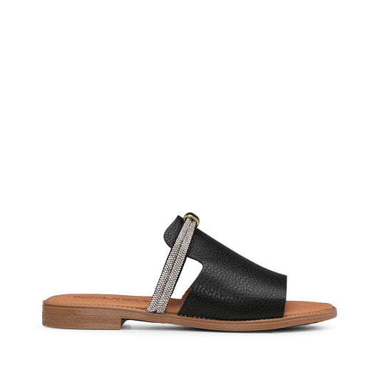 Chanclas casuales de mujer con purpurina de cuero negro
