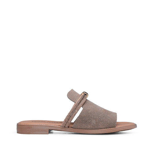 Chinelo Com Glitter Casual Mulher Camurça Taupe