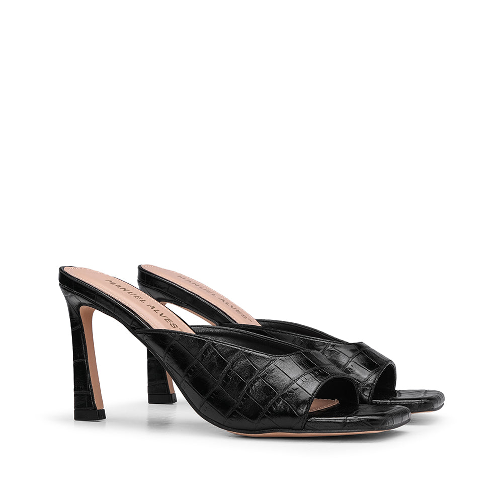 Sandália Salto Alto Mulher Animal Print Preto