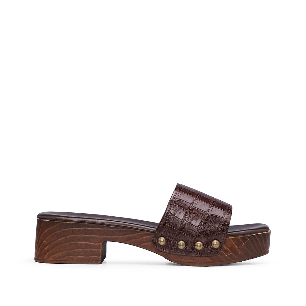 Chinelo Salto Médio Mulher Animal Print Castanho