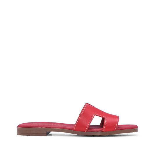Chinelo Salto Raso Mulher Pele Vermelho