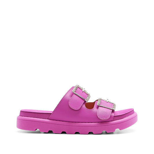 Chinelo Salto Raso Mulher Pele Sintética Fuxia
