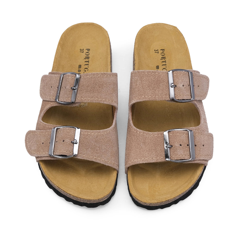 Chinelo Salto Raso Mulher Camurça Taupe