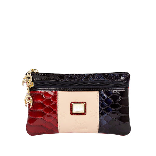 Carteira Porta Moedas Mulher Pele  Azul E Vermelho